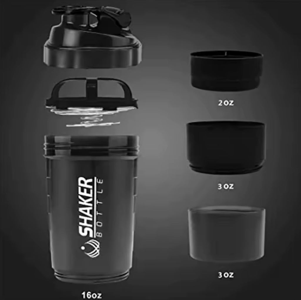 500ml Shaker Bottle with 3-Layer Storage Compartments