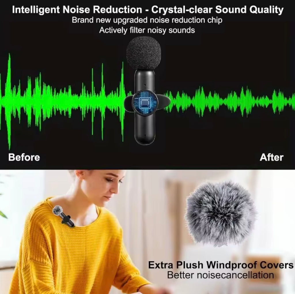 Mini Wireless Lavalier Microphone – USB-C, Noise Cancelling