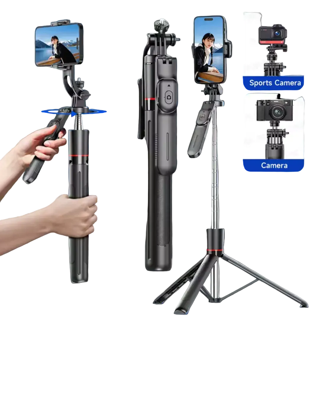 Extendable Phone Tripod Selfie Stick with Bluetooth Remote – 1.7m